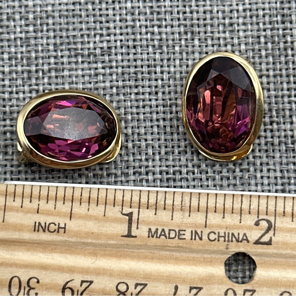 Vintage‎ Christian DIOR Amethyst Crystal Earrings #92 - Picture 2 of 7